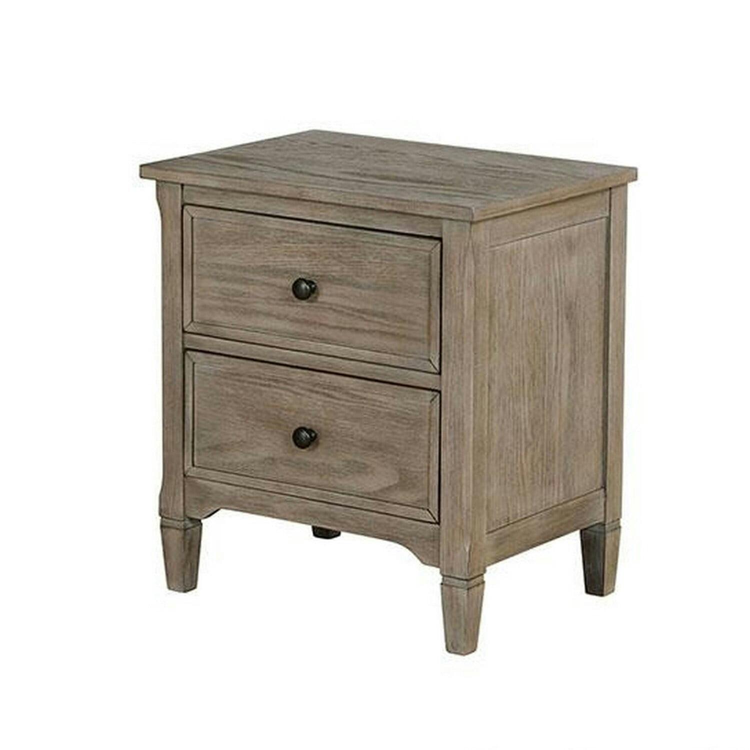 Transitional Rustic Wire-Brushed Gray Wooden 2-Drawer Nightstand