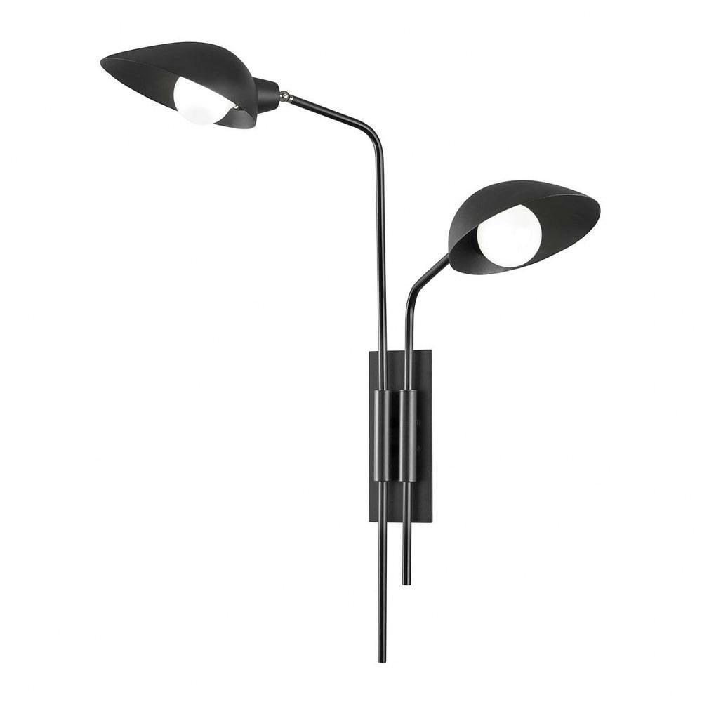 Sleek Satin Black Dual Globe Wall Sconce - Dimmable and Damp-Rated