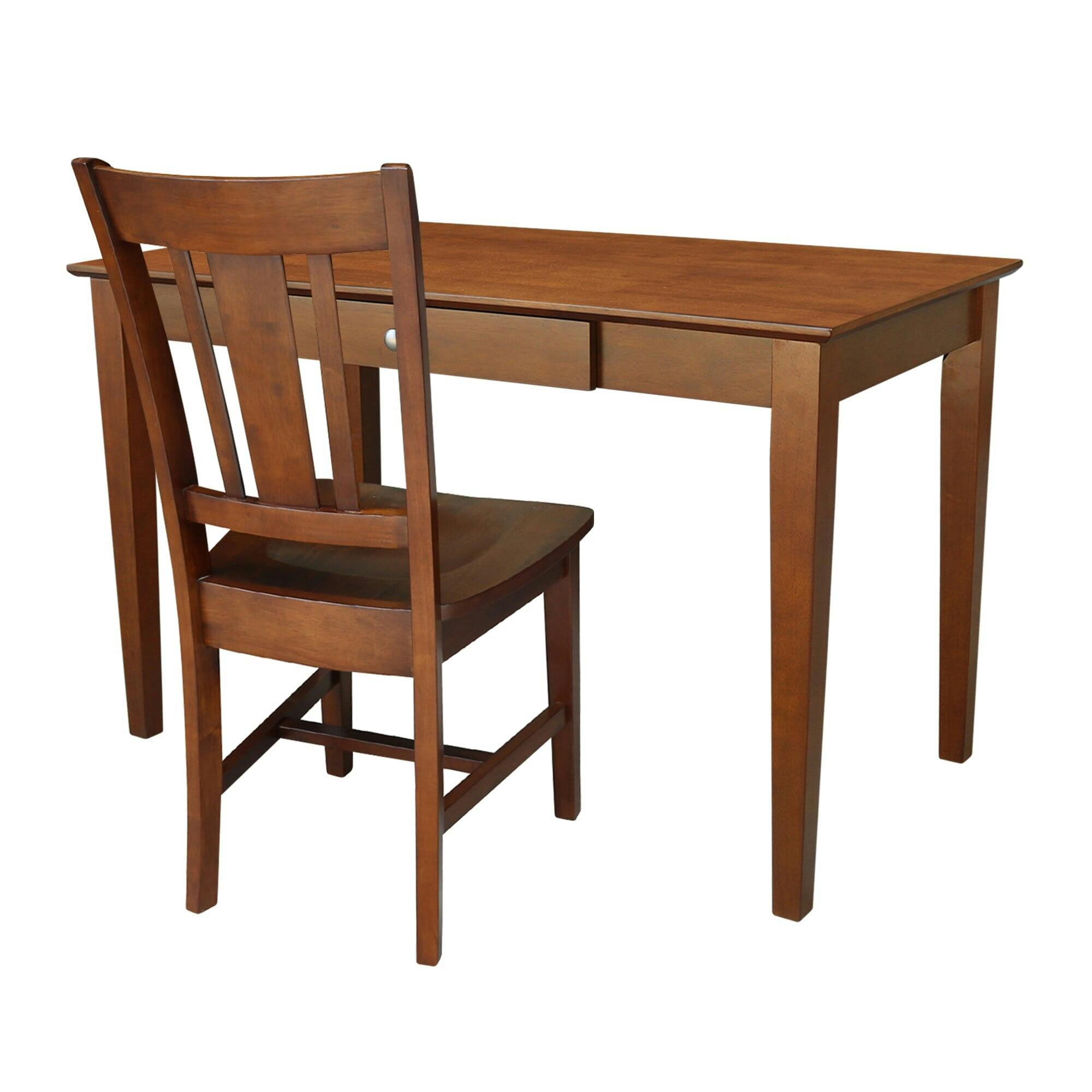 Elegant Espresso Solid Wood Desk and Chair Set with Spacious Drawer