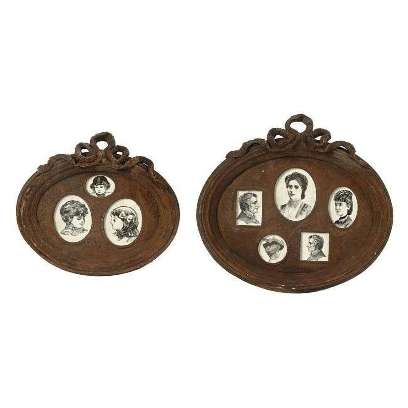 Rustic Brown Ceramic Wall Photo Frame Set with Traditional Carvings