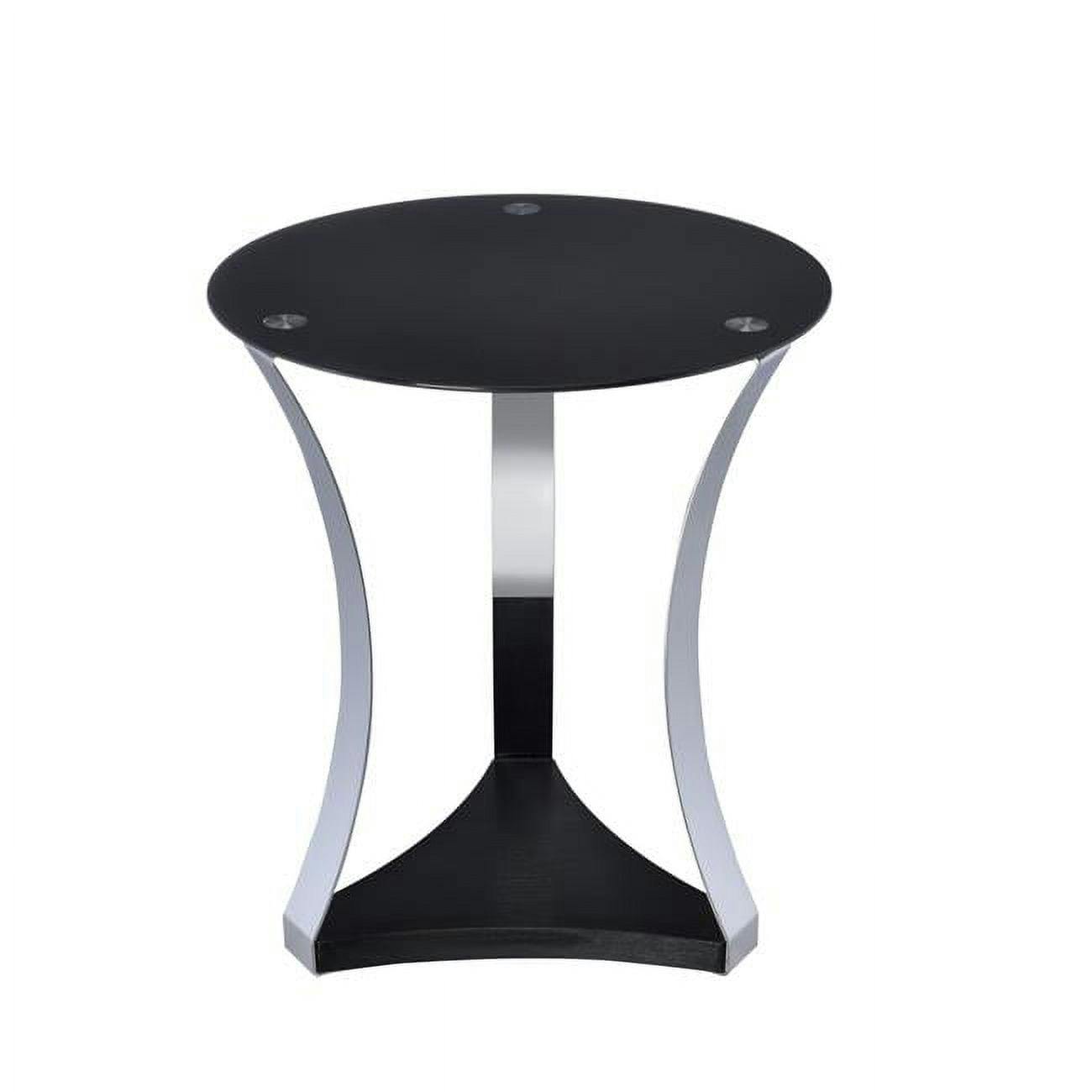 20" Chrome & Black Glass Round Pedestal End Table with Shelf