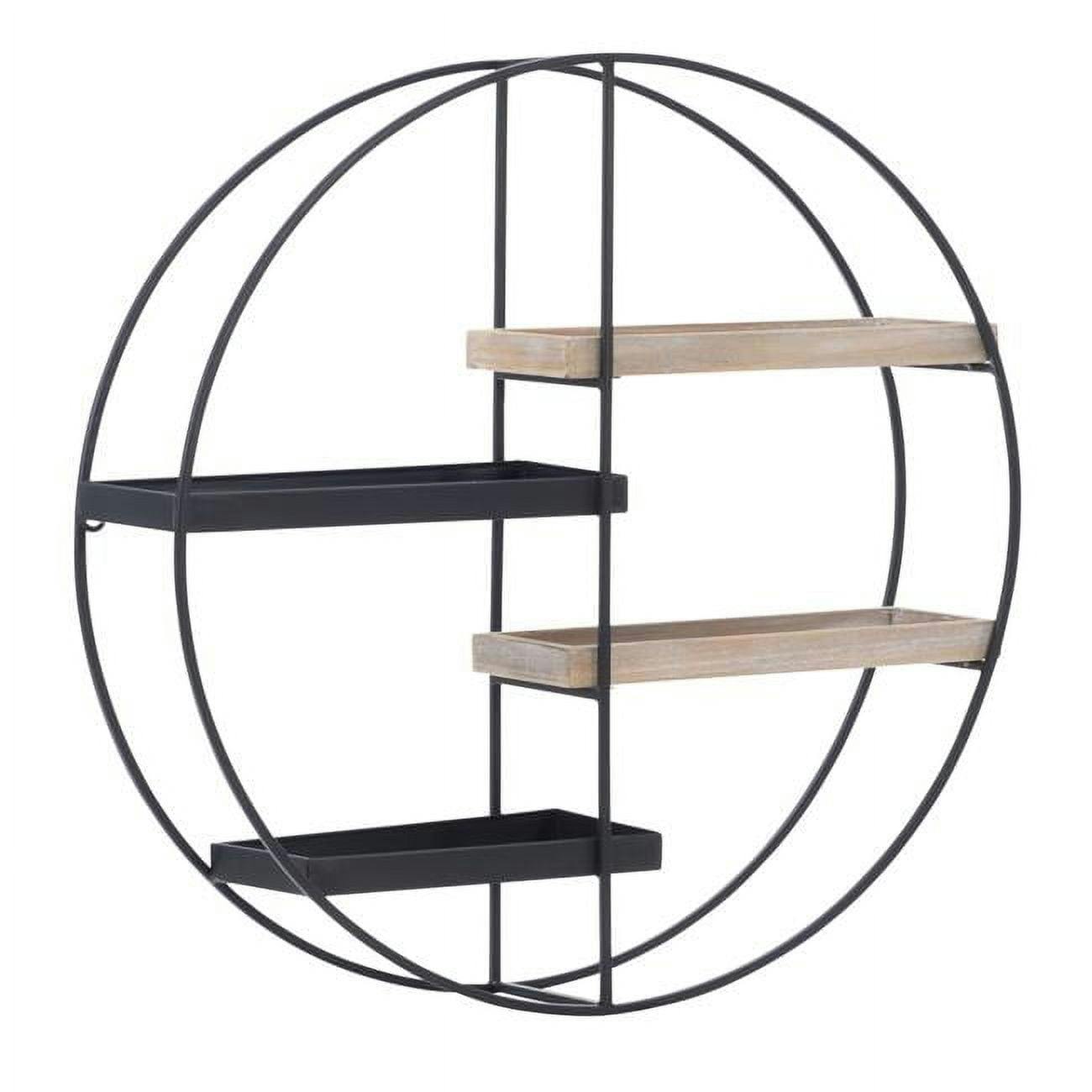 Contemporary Black Iron and Wood Circular Wall Display Shelf