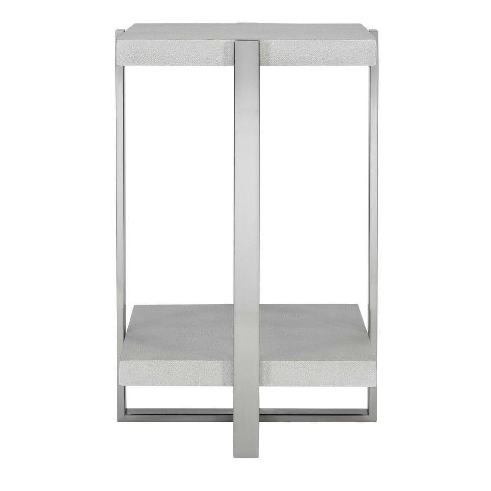 Contemporary Brushed Silver and White Square Accent Table