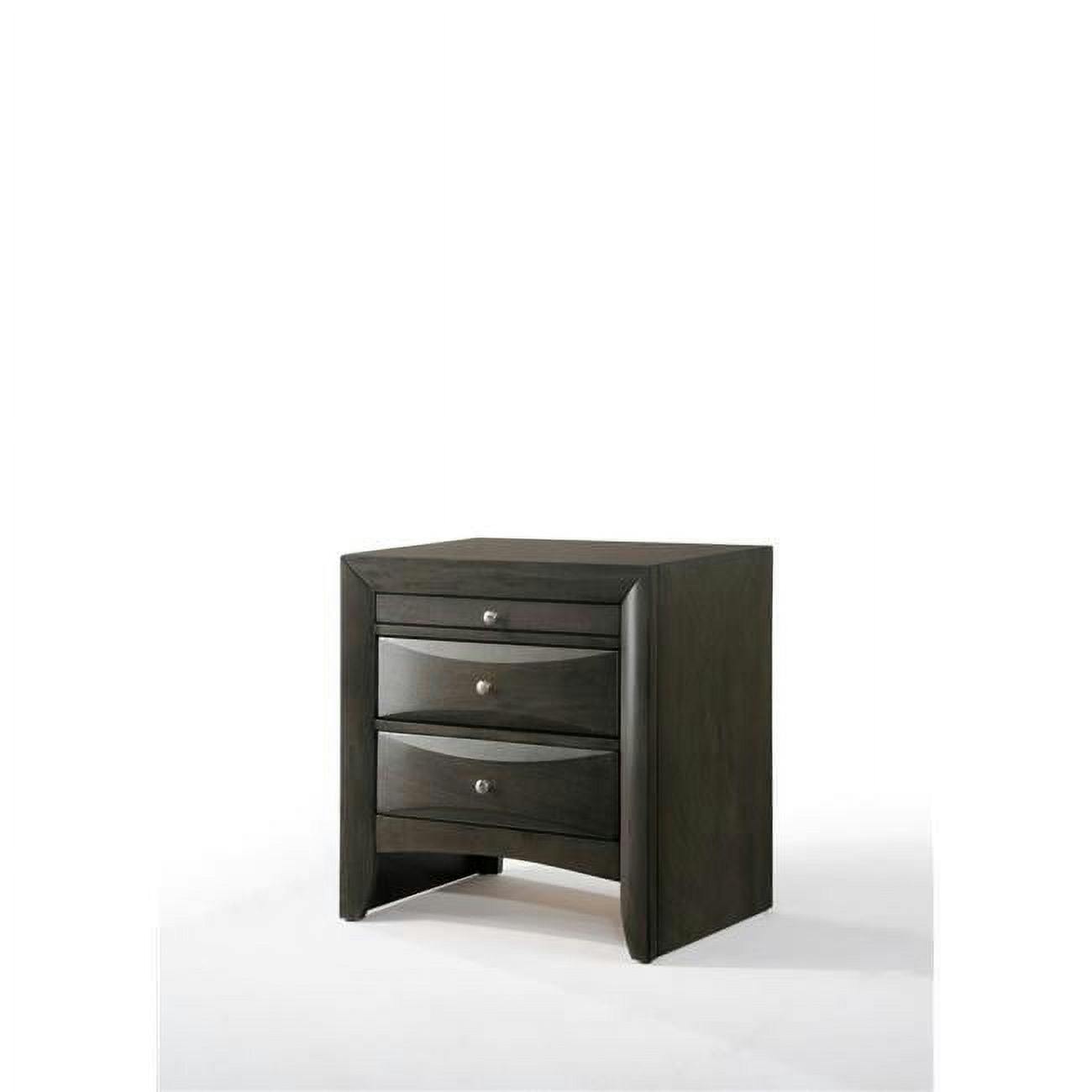 Gray Oak Rubber Wood Nightstand with Pull-Out Tray and Flared Legs