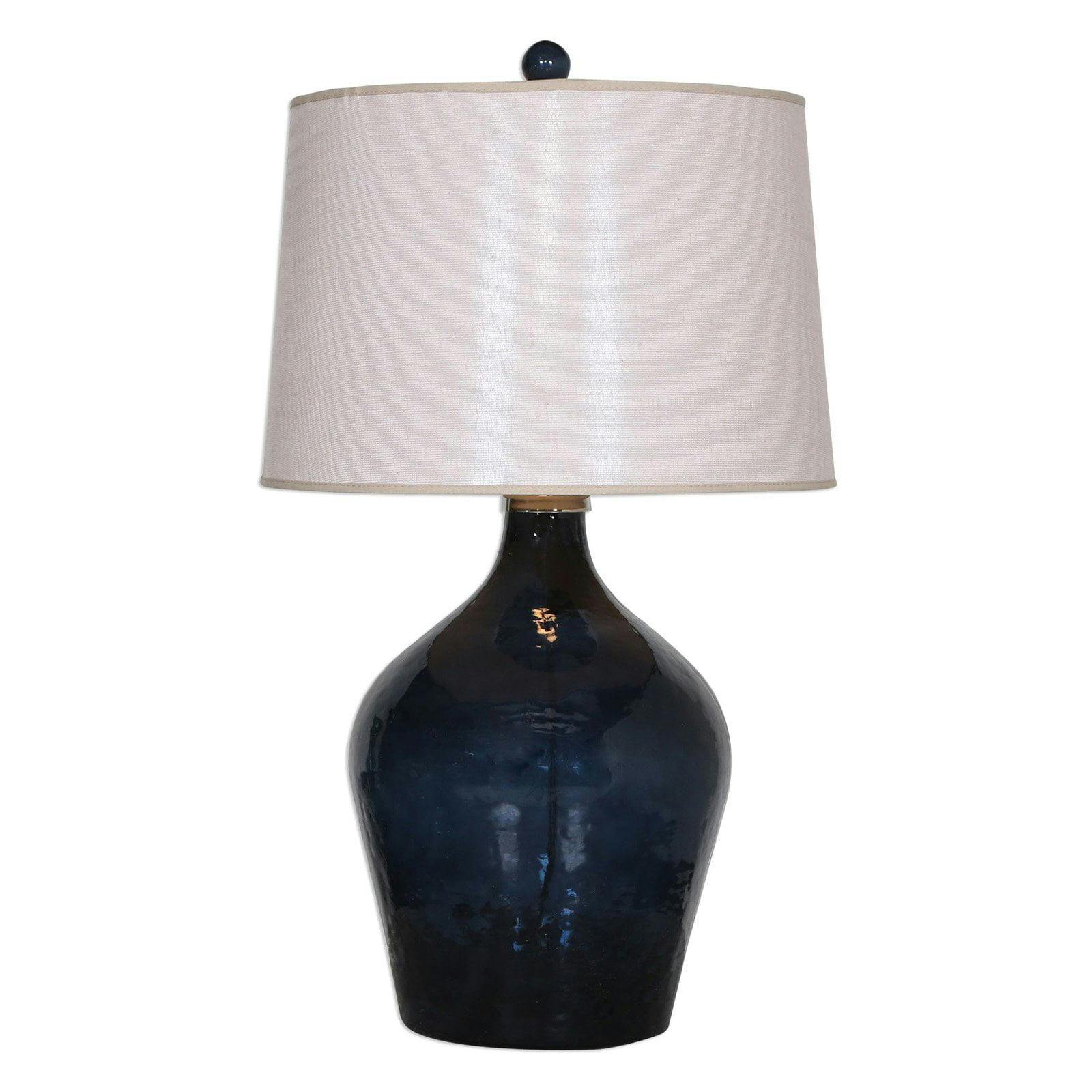 Midnight Blue Hammered Glass Table Lamp with Tapered Shade