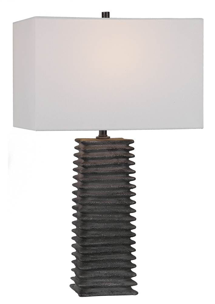 Sanderson Charcoal Black Ceramic Buffet Lamp with White Linen Shade