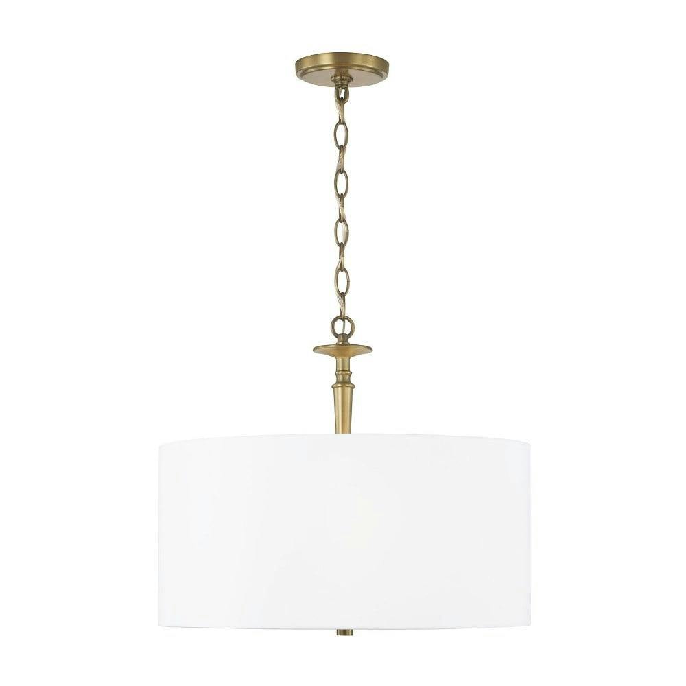 Abbie Aged Brass 3-Light Pendant with White Fabric Shade