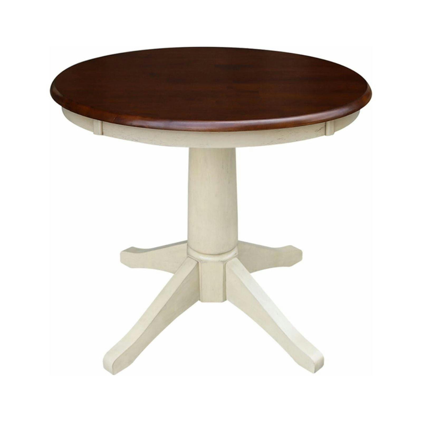 Antiqued Almond & Espresso 30" Round Wood Pedestal Dining Table