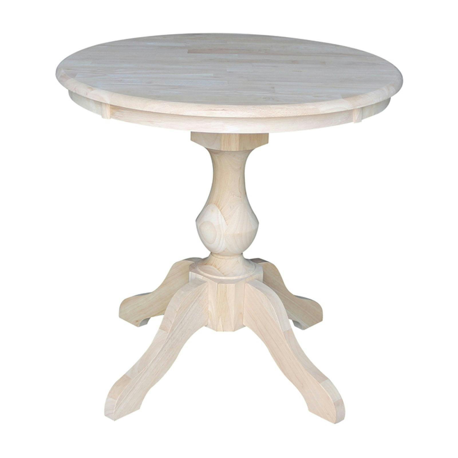 Elegant 30" Round Unfinished Rubberwood Pedestal Dining Table