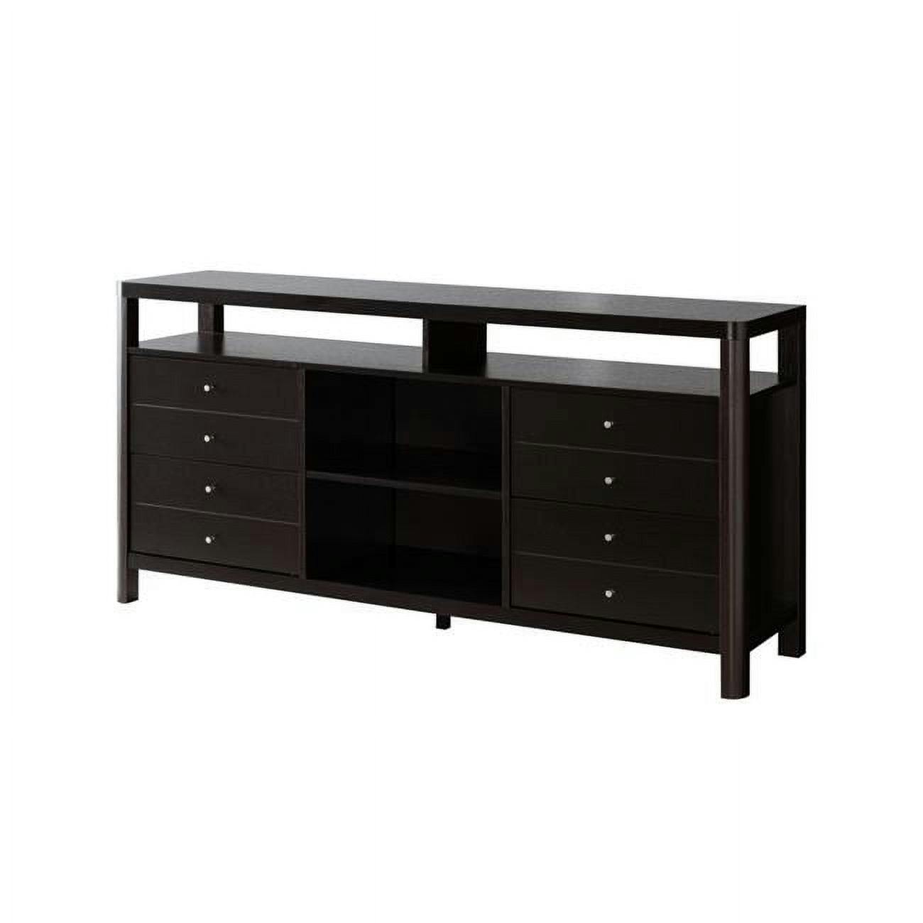 Transitional Brown 60" TV Stand with 8 Drawers and Open Storage