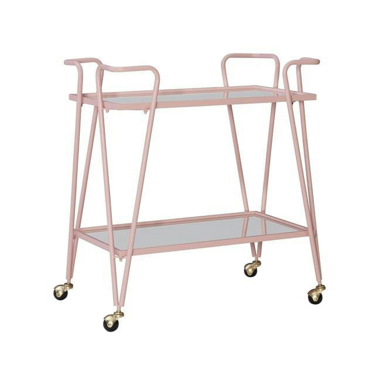 Modern Pink Iron Tiered Bar Cart with Mirrored Shelves