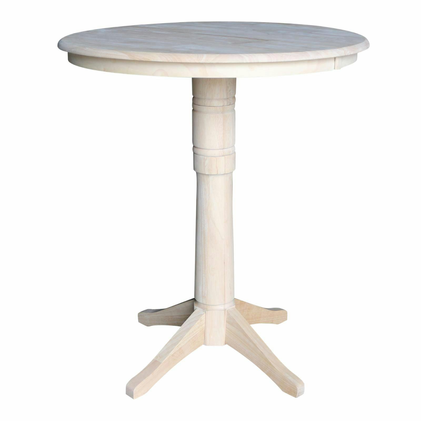 Elegant 36" Round Extendable Bar Height Wood Table with Leaf