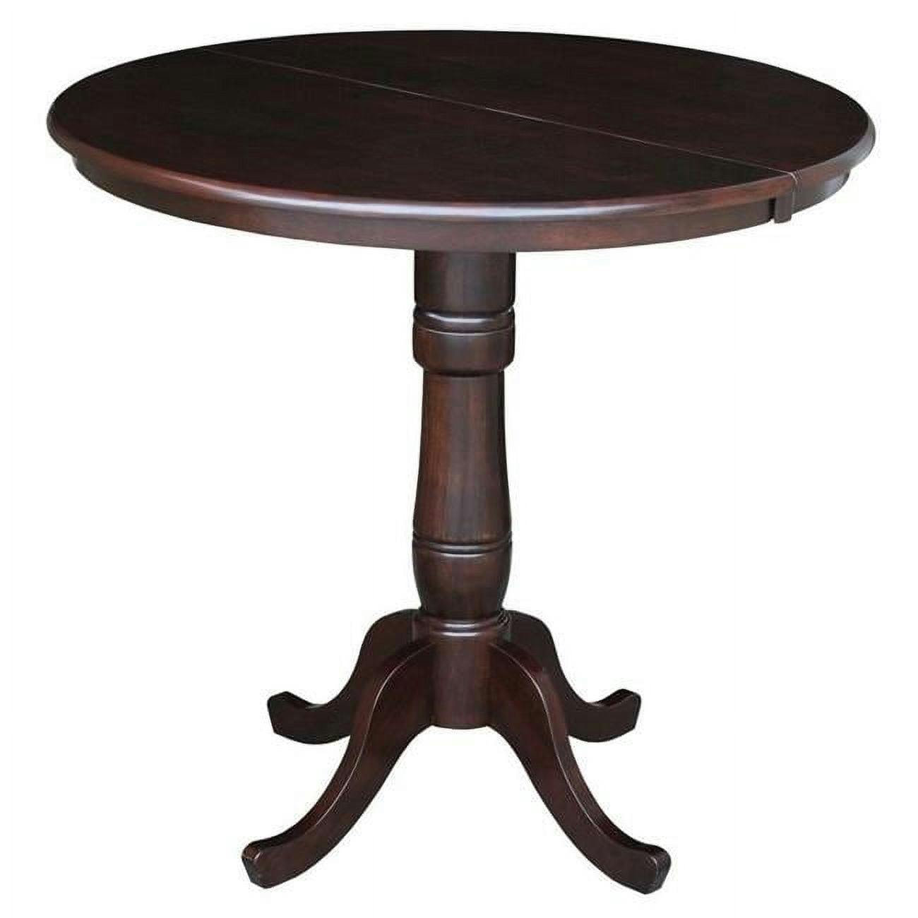 Rich Mocha Solid Wood 36" Round Extendable Counter Height Table