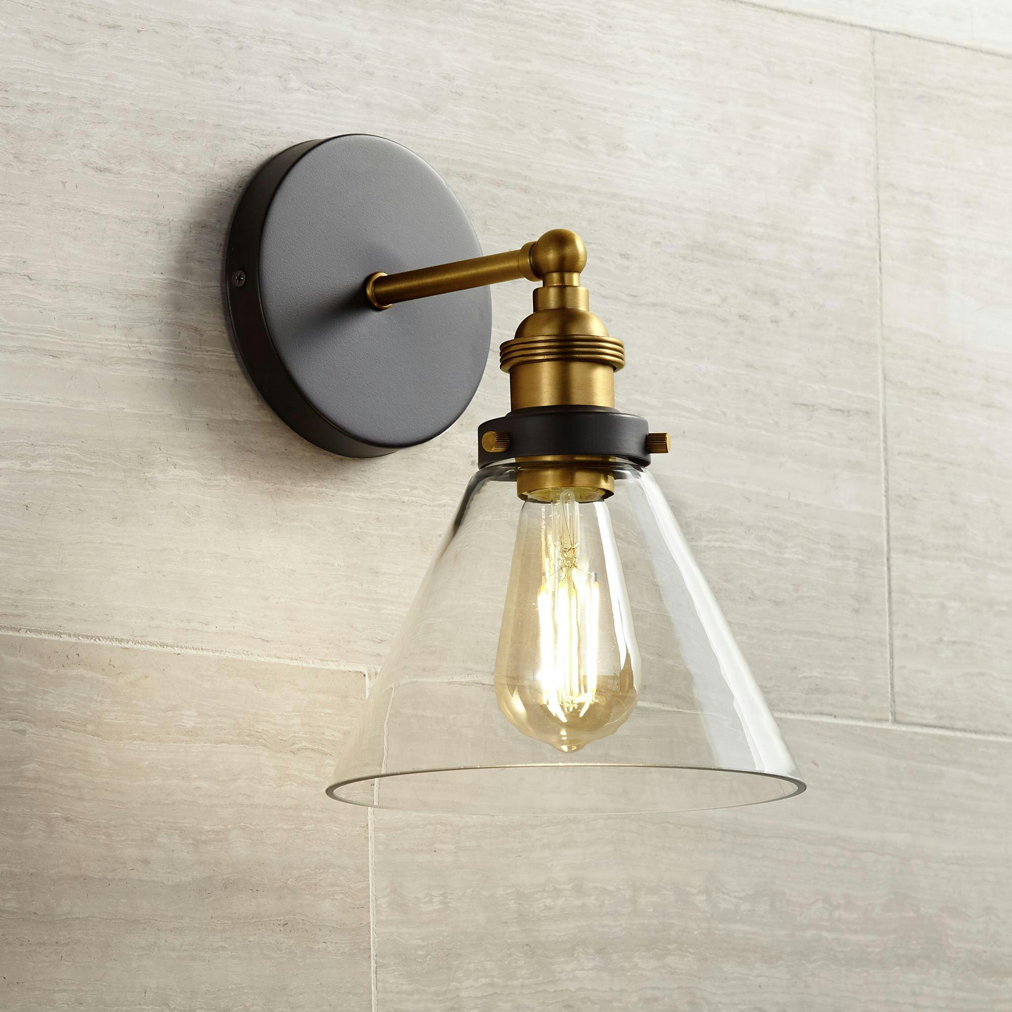 Burke Dual-Tone Bronze & Warm Brass 8'' Wall Sconce with Clear Glass Shade