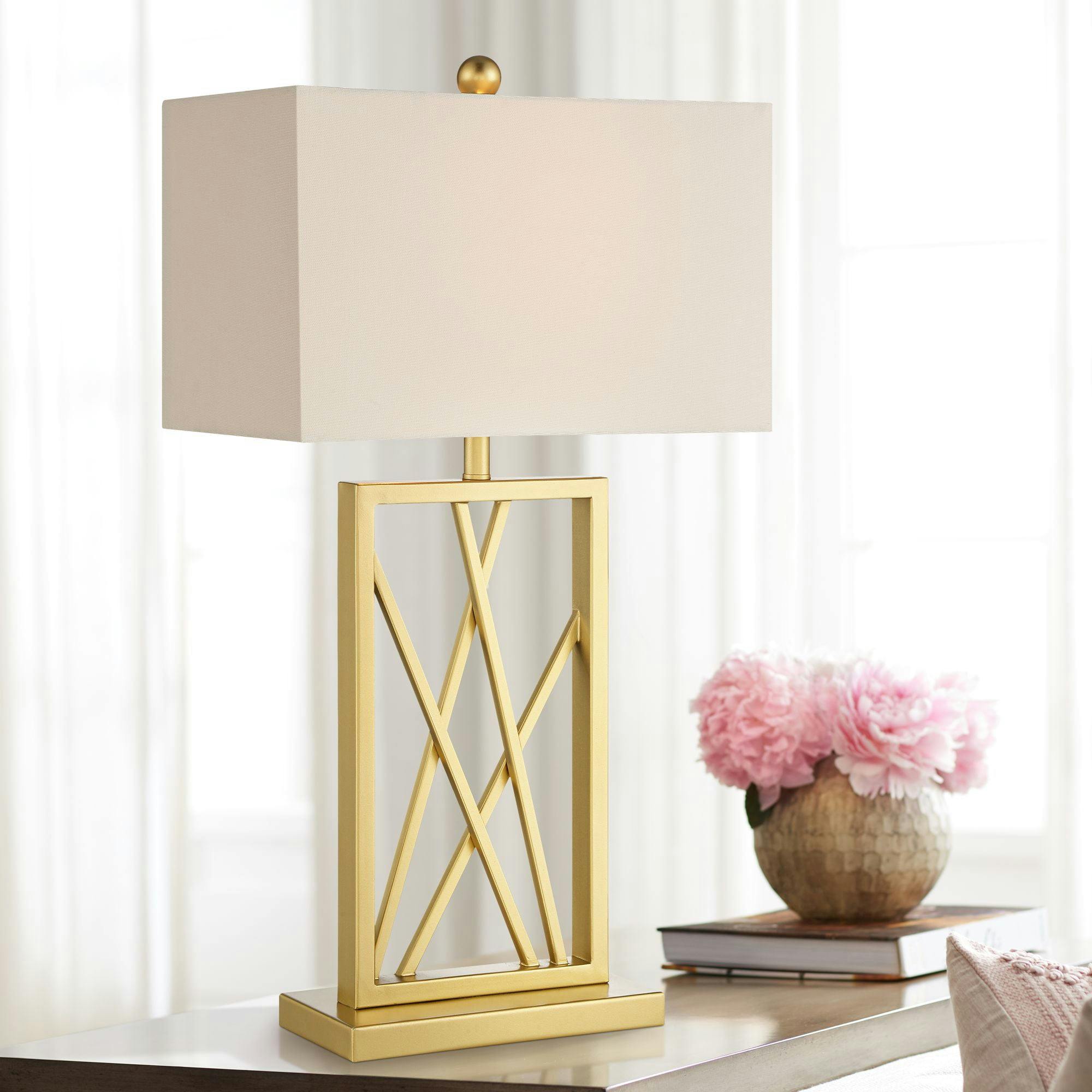 Claudia Contemporary 23" Gold and White Square Table Lamp