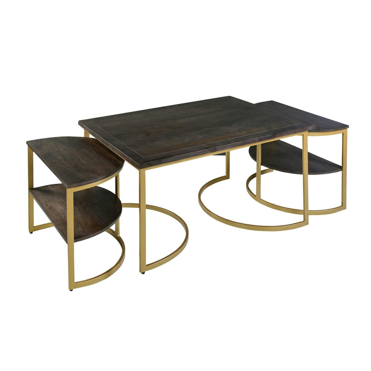 Contemporary Black and Gold Rectangular Nesting Coffee Table Set