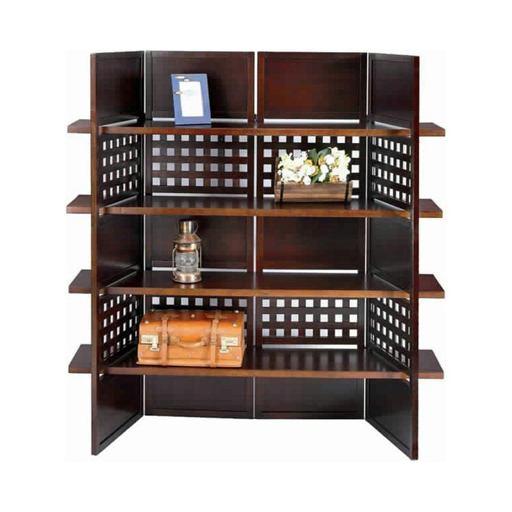 Contemporary Walnut Wooden Bookcase Room Divider with 4 Shelves