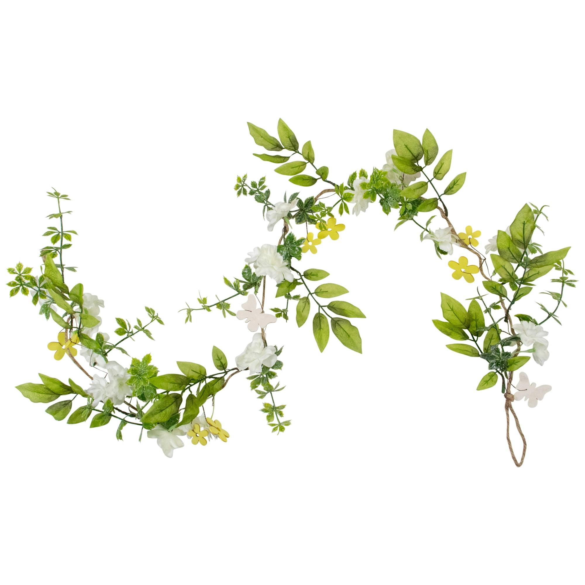 Spring Elegance 4' White and Yellow Floral Pine Garland