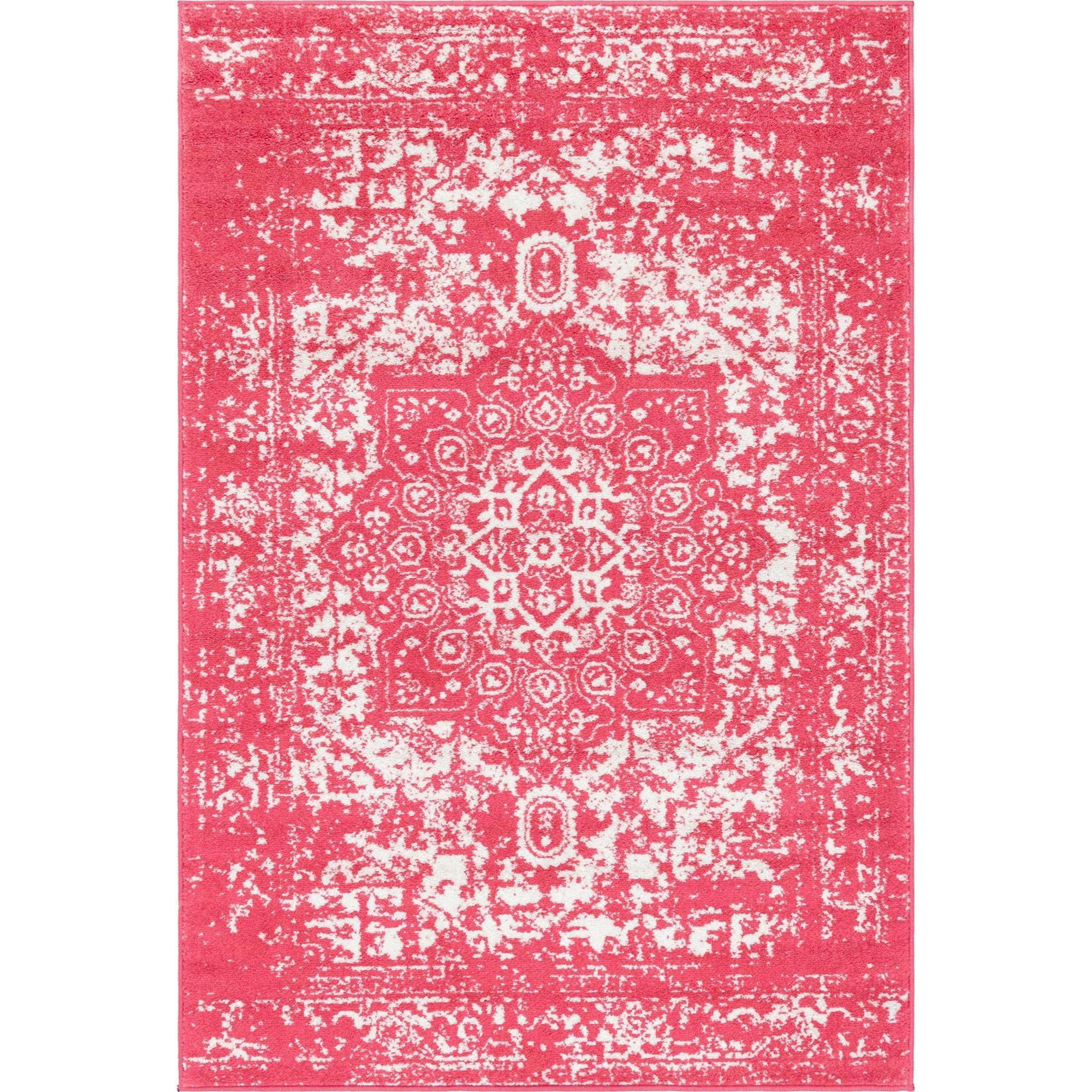 Charming Pink Medallion 4' x 6' Easy-Care Synthetic Area Rug