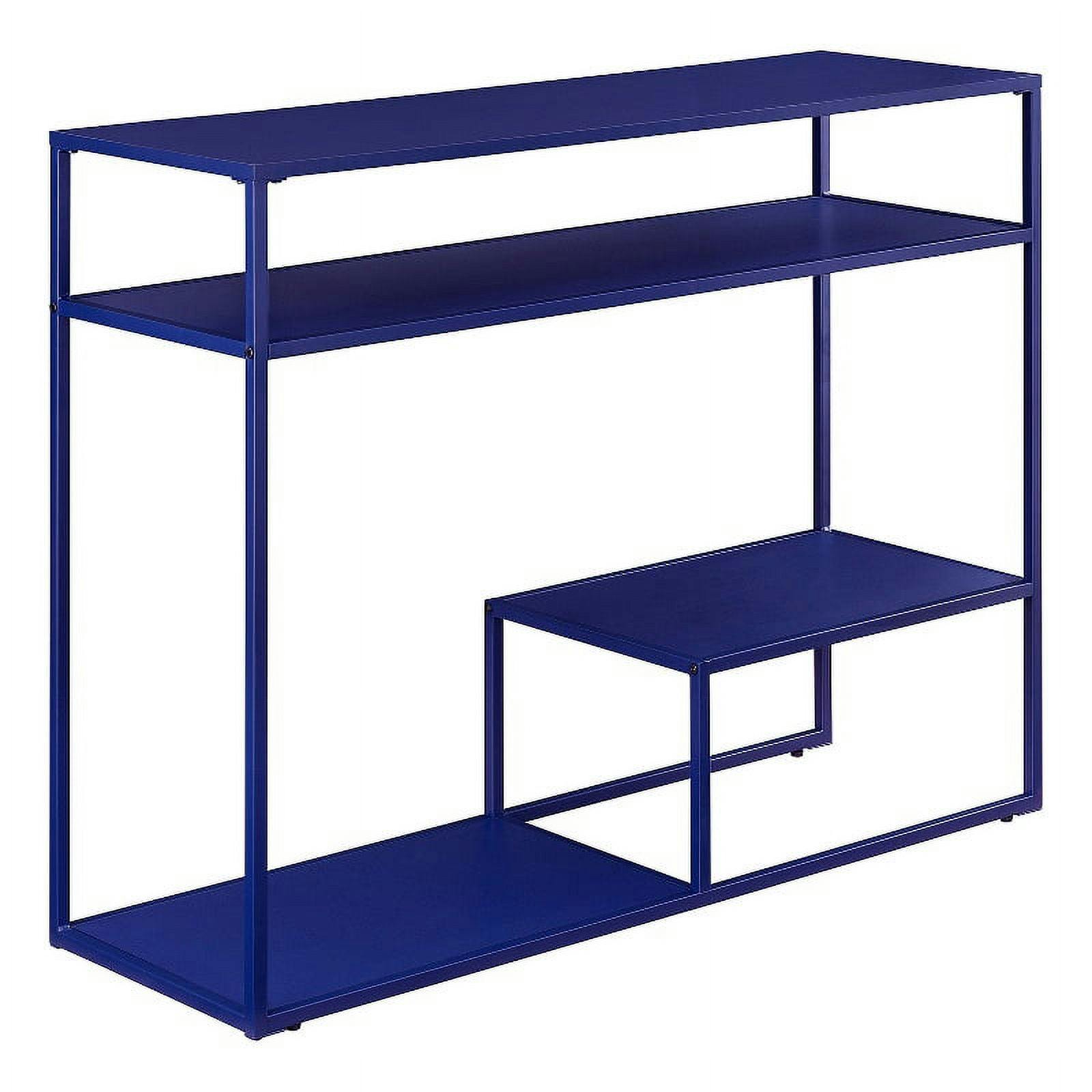 Modern Blue Metal and Wood 3-Tier Console Table with Storage