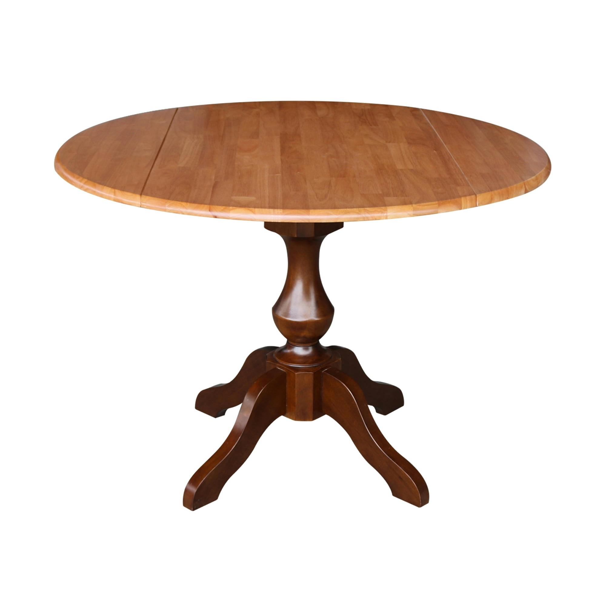 Cinnamon Espresso 45" Round Farmhouse Extendable Dining Table with Pedestal Base