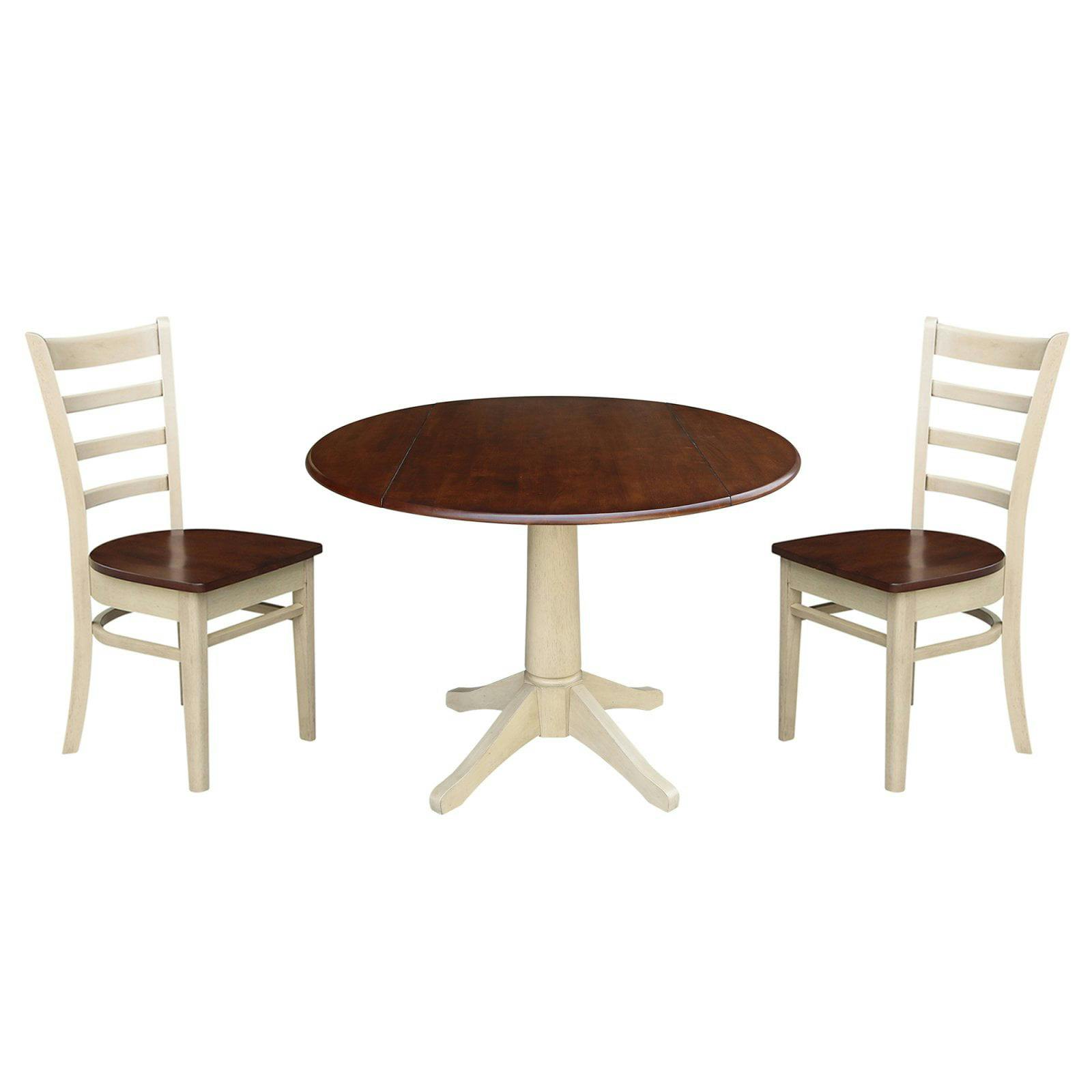 Almond Espresso Solid Wood Round Pedestal Dining Set with Ladder Back Chairs