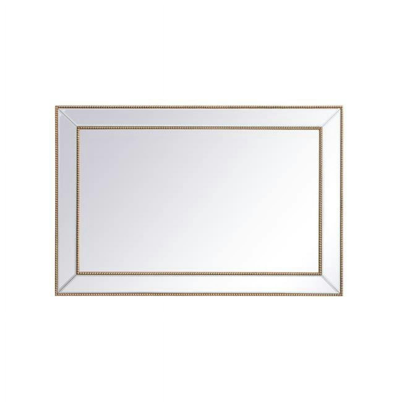 Elegant Iris 48"x32" Rectangular Beaded Wall Mirror in Antique Gold