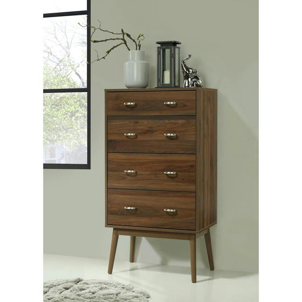 Espresso Mid-Century Modern 4-Drawer Chest with Tapered Legs