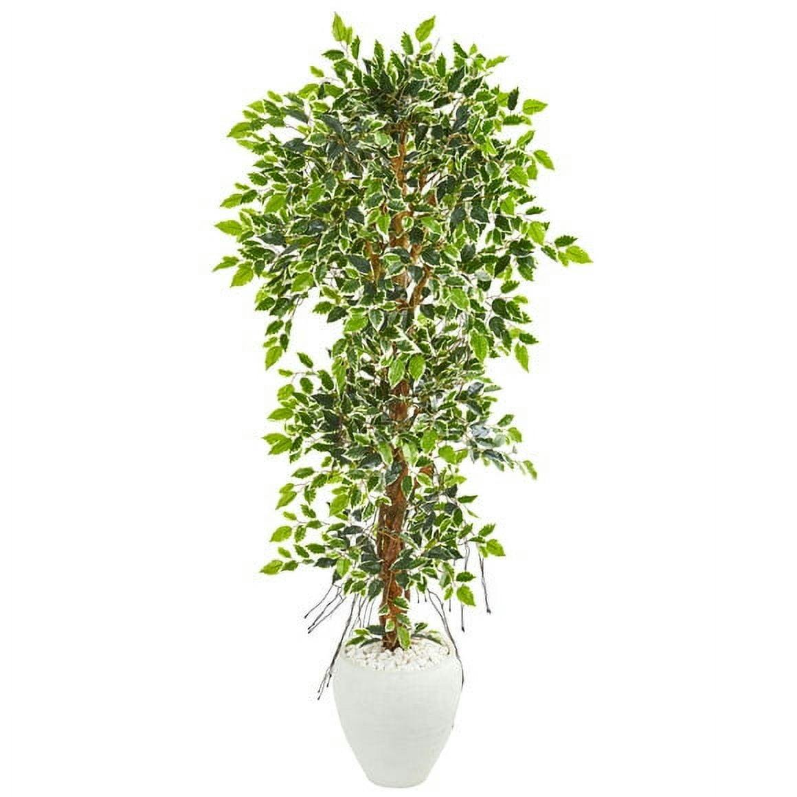 Chic White Planter 5.5' Ficus Silk Artificial Tree for Outdoor