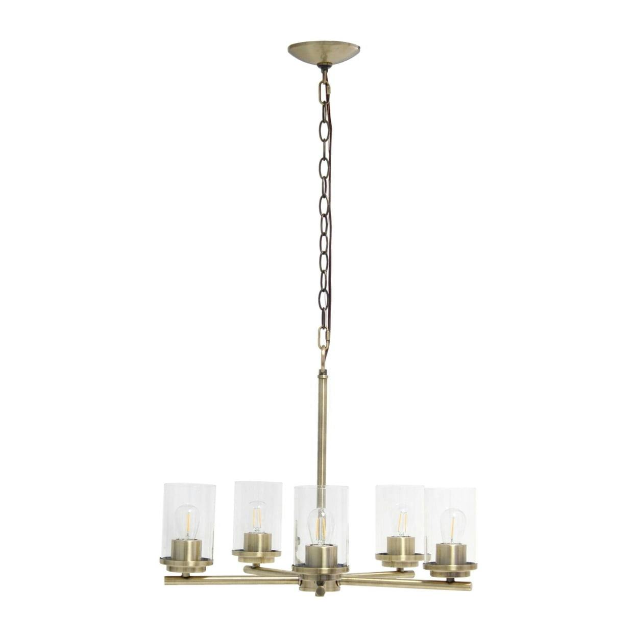 Elegant Antique Brass 5-Light Pendant with Clear Glass Shades
