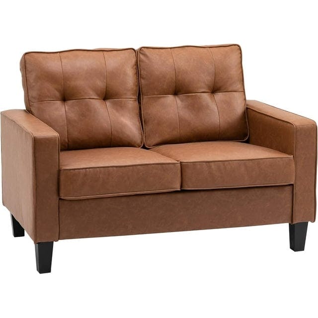 Classic Brown Faux Leather 51.5" Loveseat with Metal Track Arms