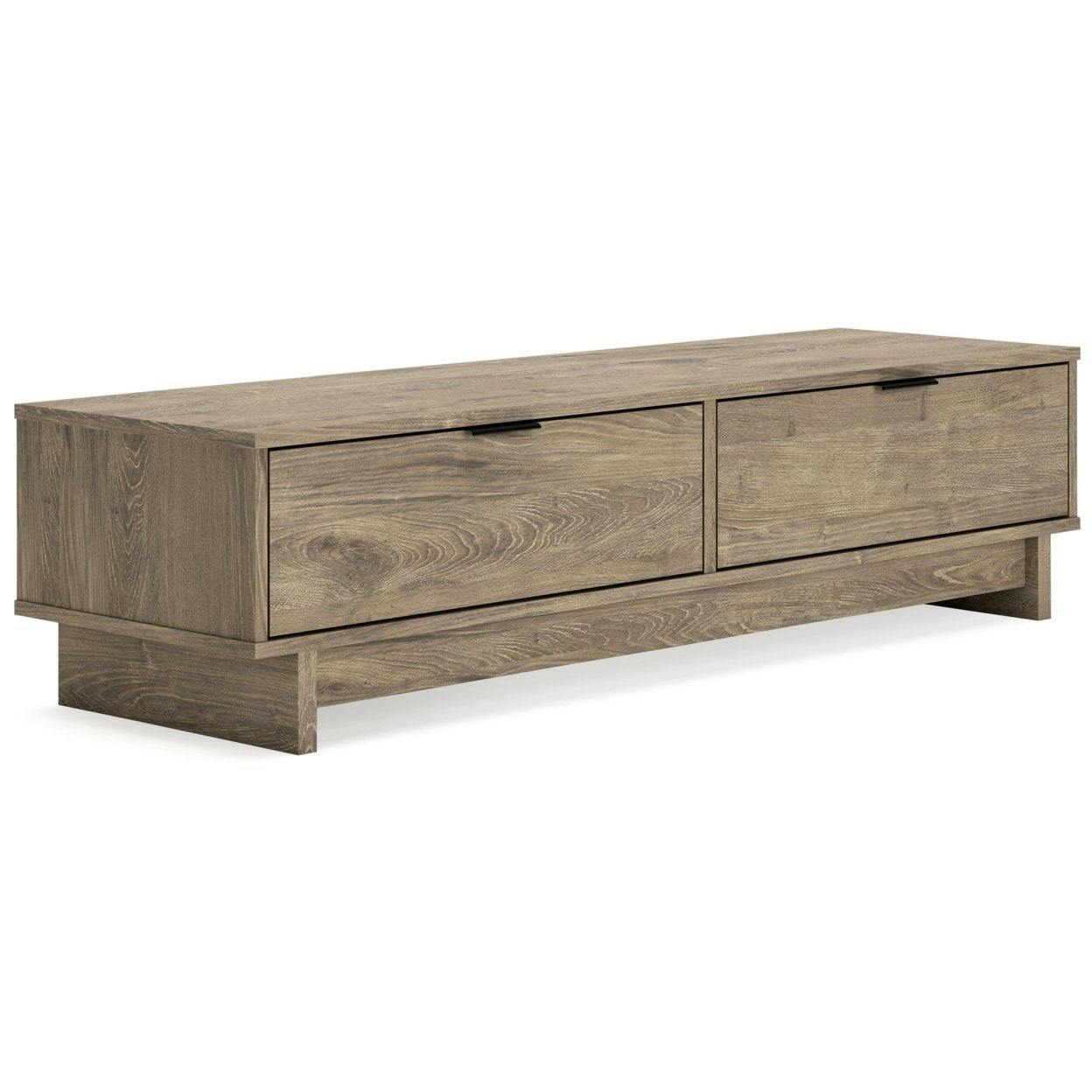 Rustic Oak Grain 53" Storage Bench with 2 Gliding Drawers