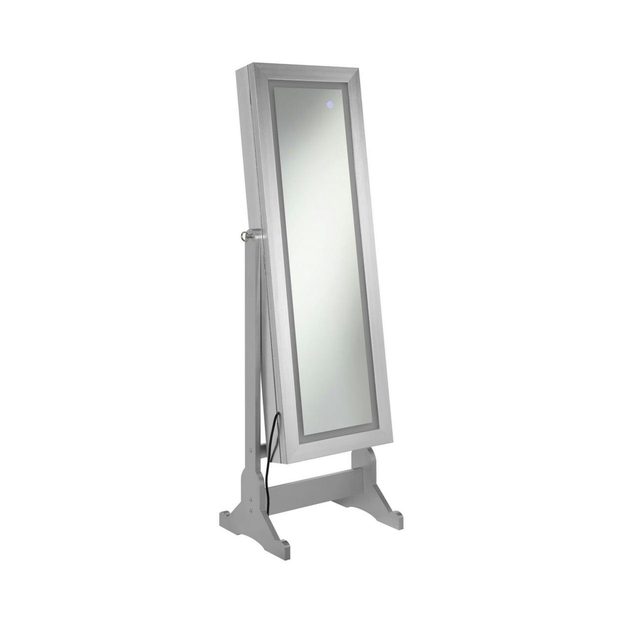 Elegant Silver Full-Length Cheval Mirror with Wood Frame and LED