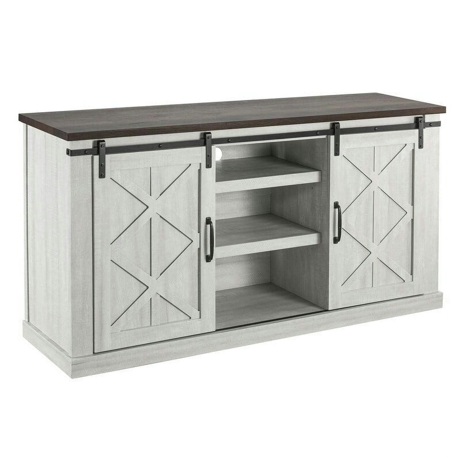 Coast-to-Coast Sliding Barn-Door TV Stand in Saw Cut-Off White