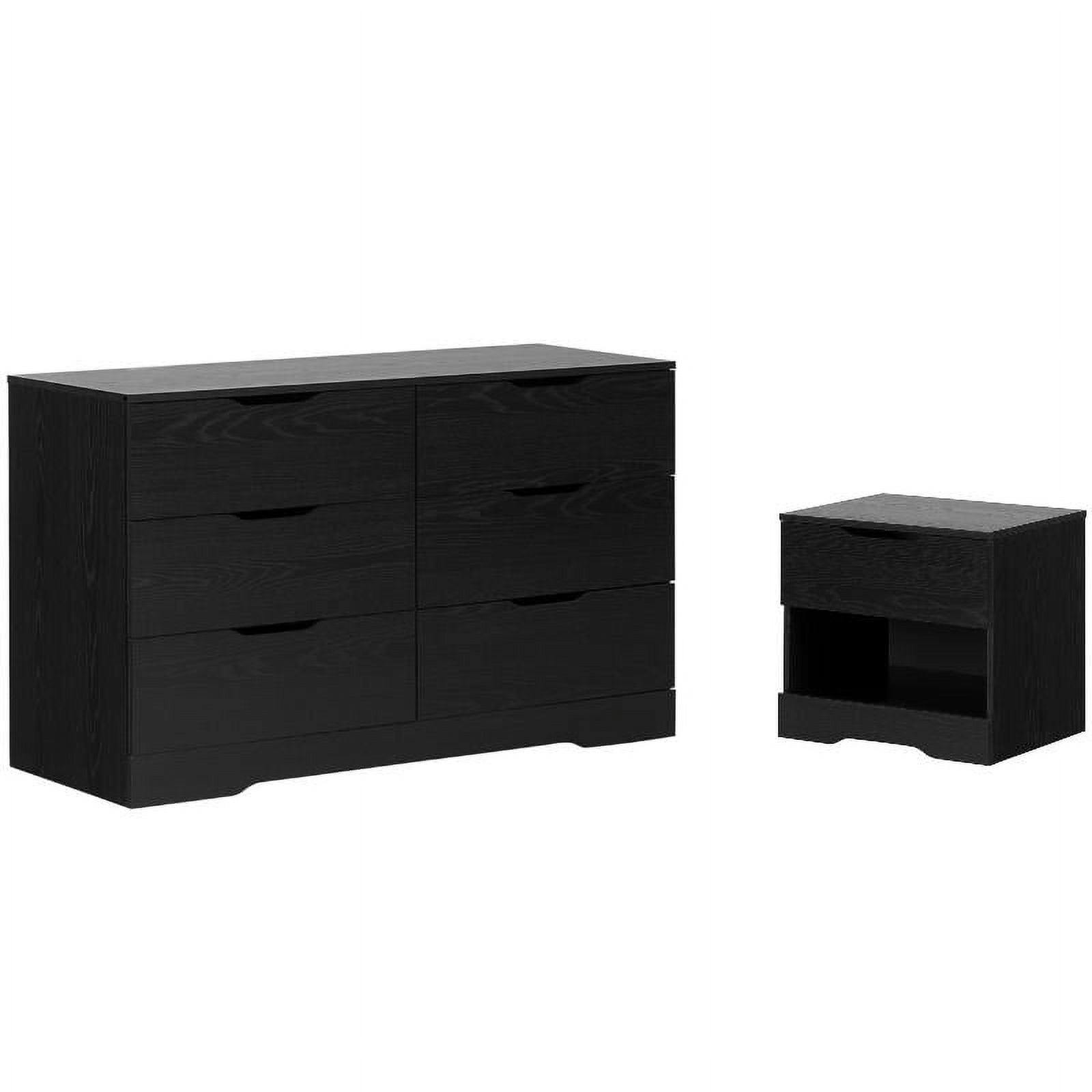 Sleek Black Oak Bedroom Set with 6-Drawer Dresser & Nightstand