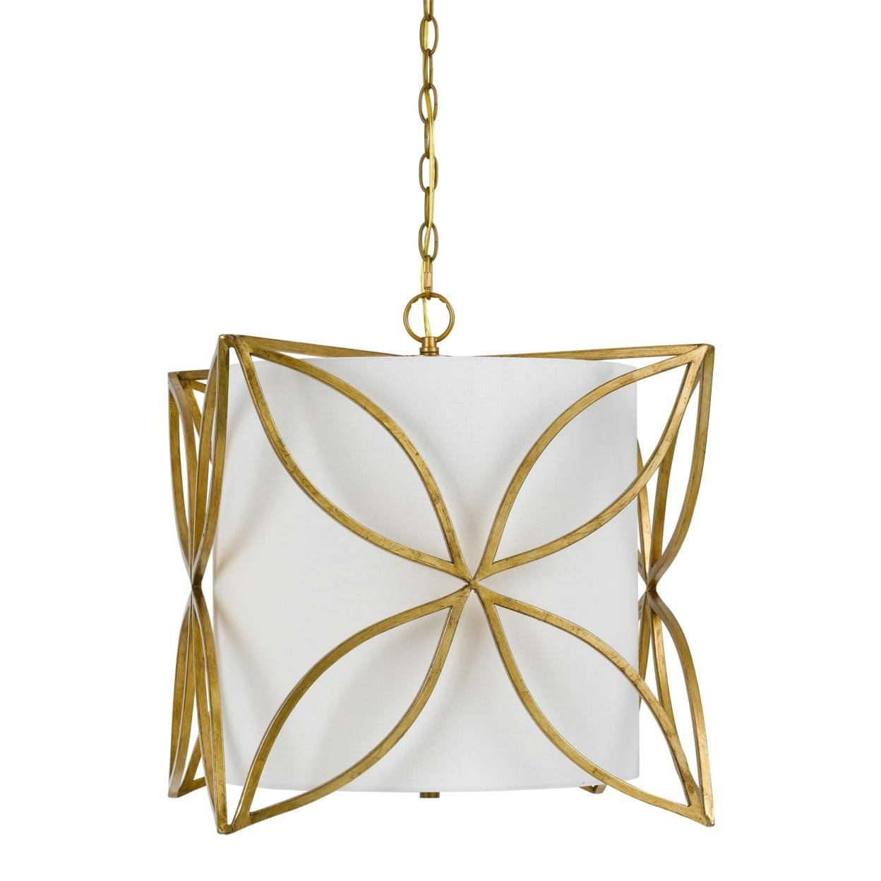 Contemporary Floral Cut-Out 60W Metal Chandelier in Gold and White