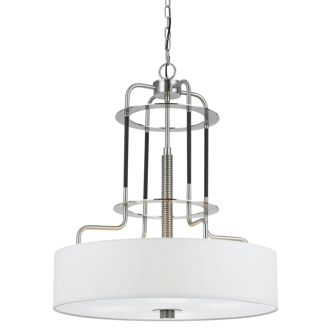 Contemporary White Fabric-Wrapped Metal Frame Chandelier