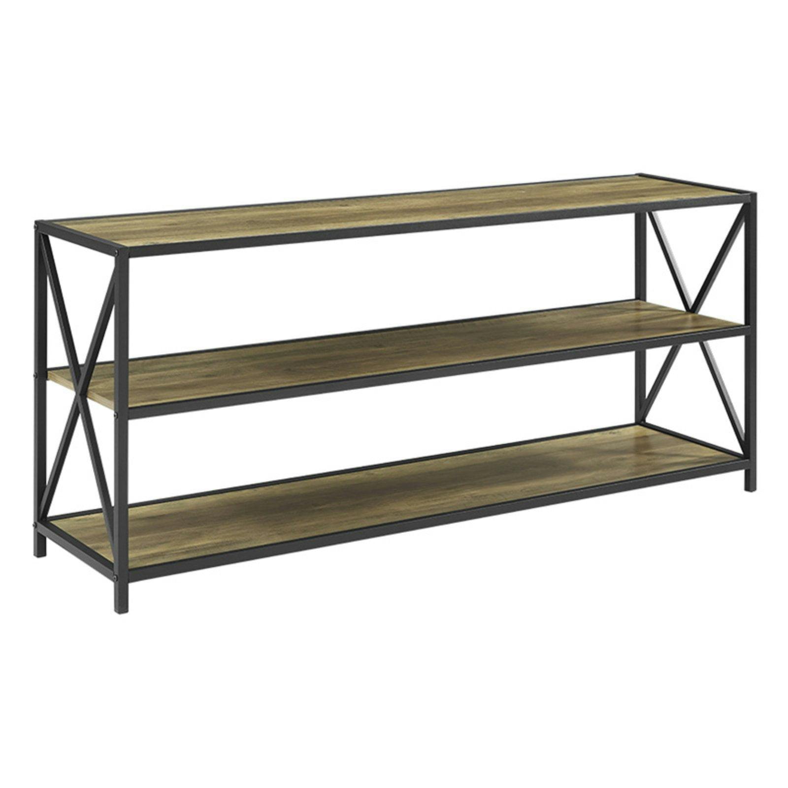 Rustic Oak 60" X-Frame Metal & Wood Console with Storage