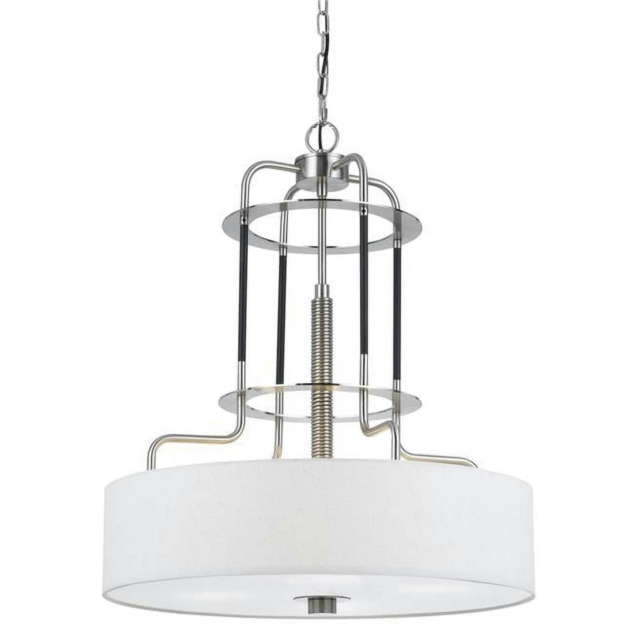 Contemporary White Fabric-Wrapped Metal Frame Chandelier