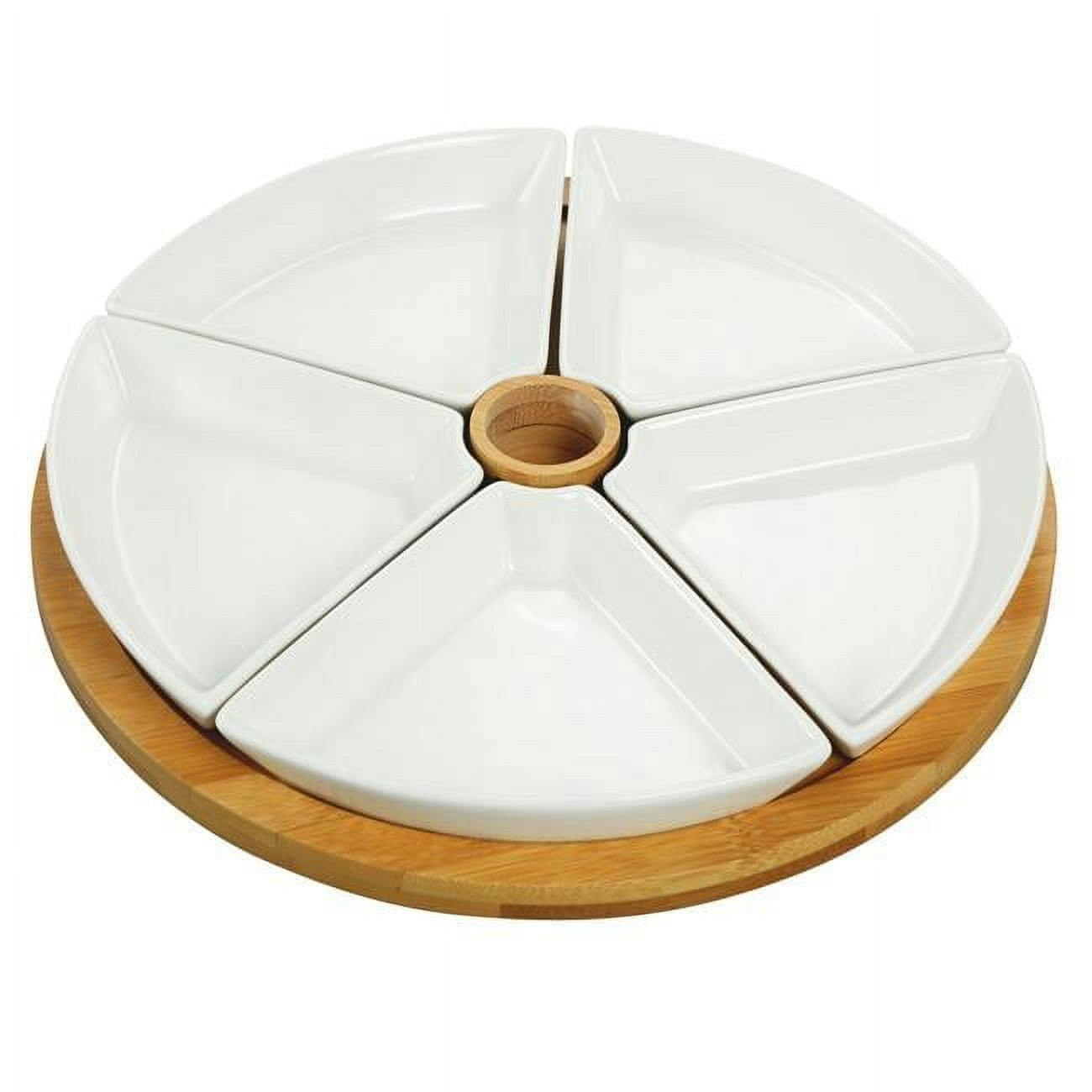 Elama Signature 7-Piece Round Bamboo & White Ceramic Appetizer Set