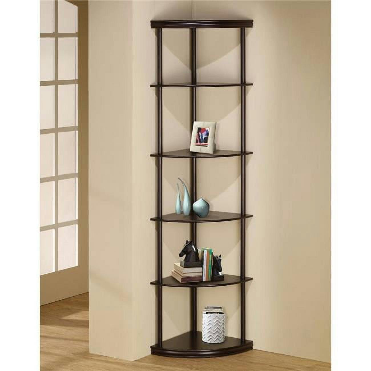 Elegant Dark Brown Corner Bookcase with Pie-Shaped Shelves