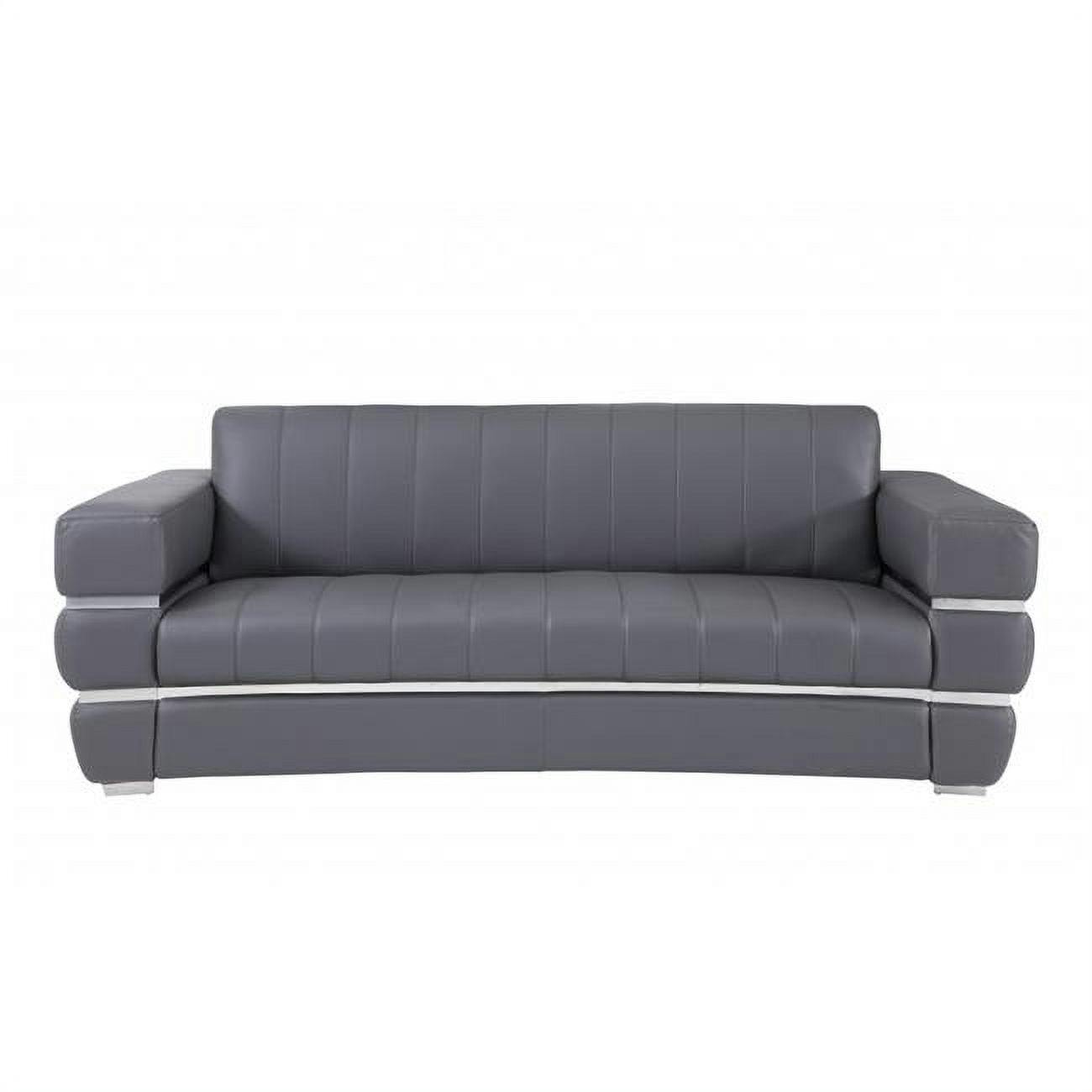 Luxurious Dark Gray Top Grain Leather Sofa with Chrome Accents, 89''