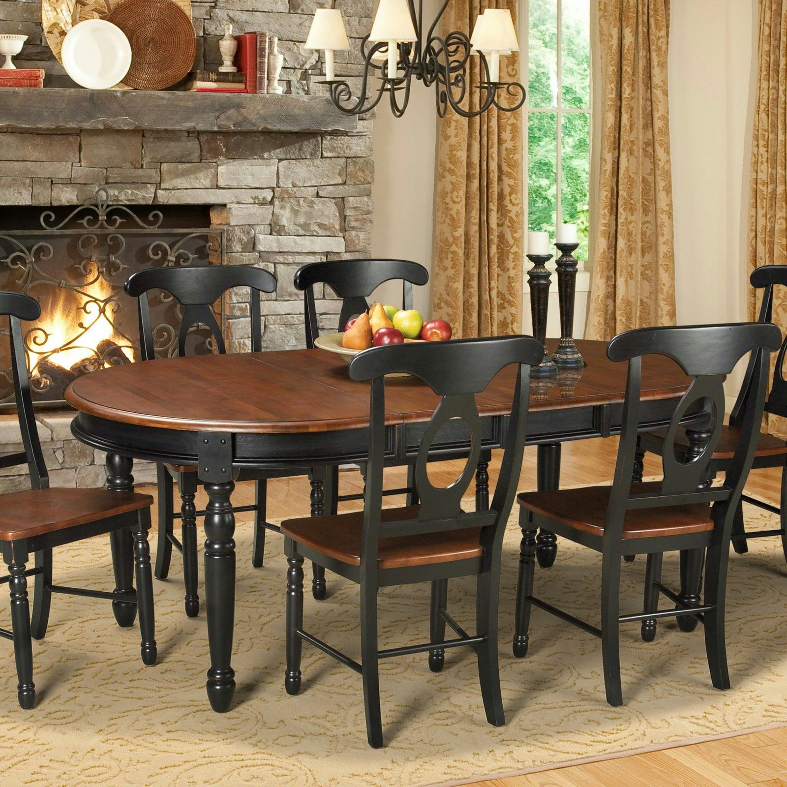 Transitional Oak Black Extendable Oval Dining Table