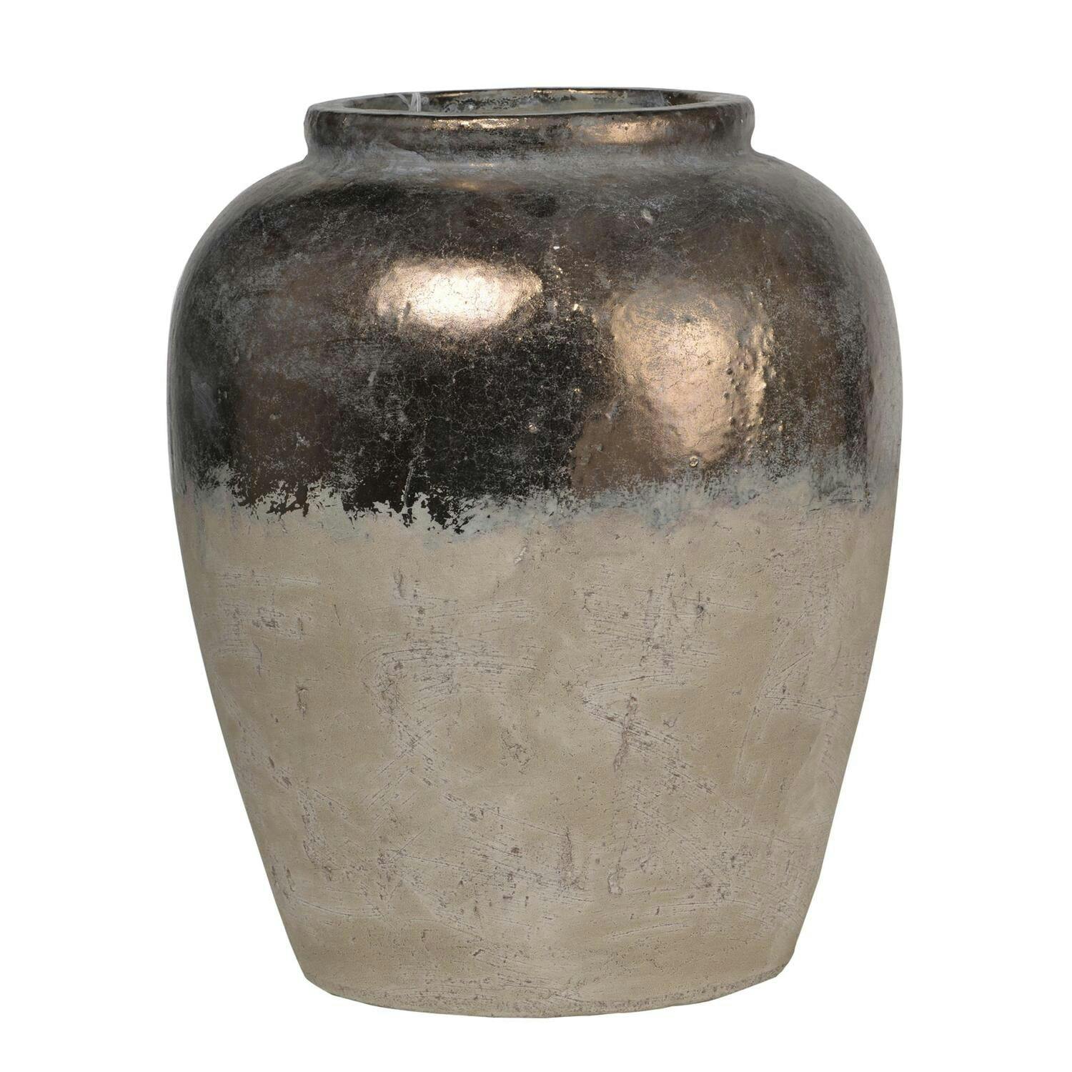 Candia 15.8'' Matte Beige and Metallic Copper Ceramic Vase