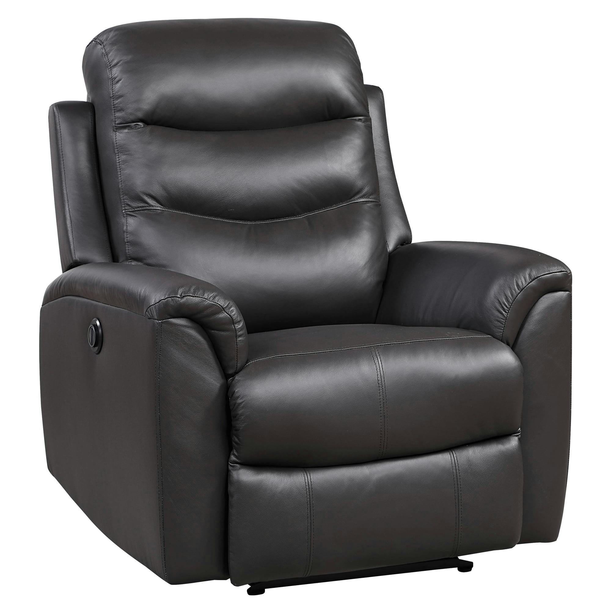 Ava Transitional Brown Leather Recliner with Pillow Top Armrests