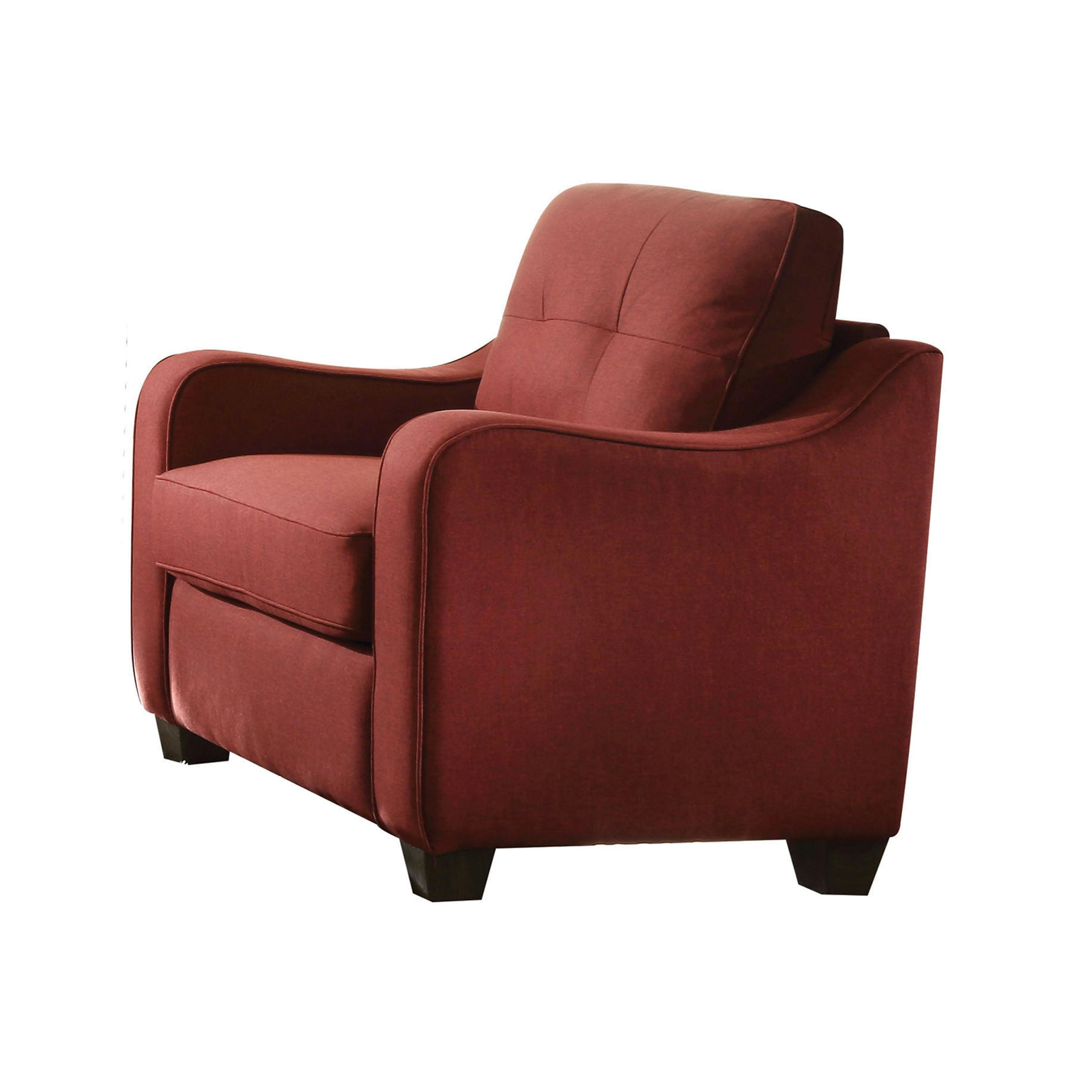 Cleavon II Modern Red Linen Chaise with Wood Grain Legs