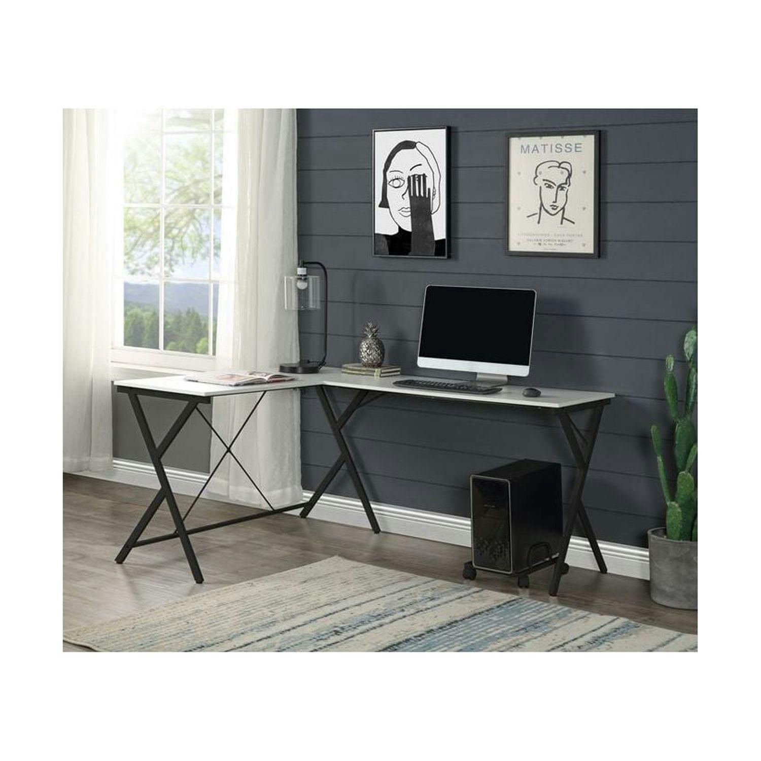 Executive Black Wood Corner Desk with Drawer and USB Port