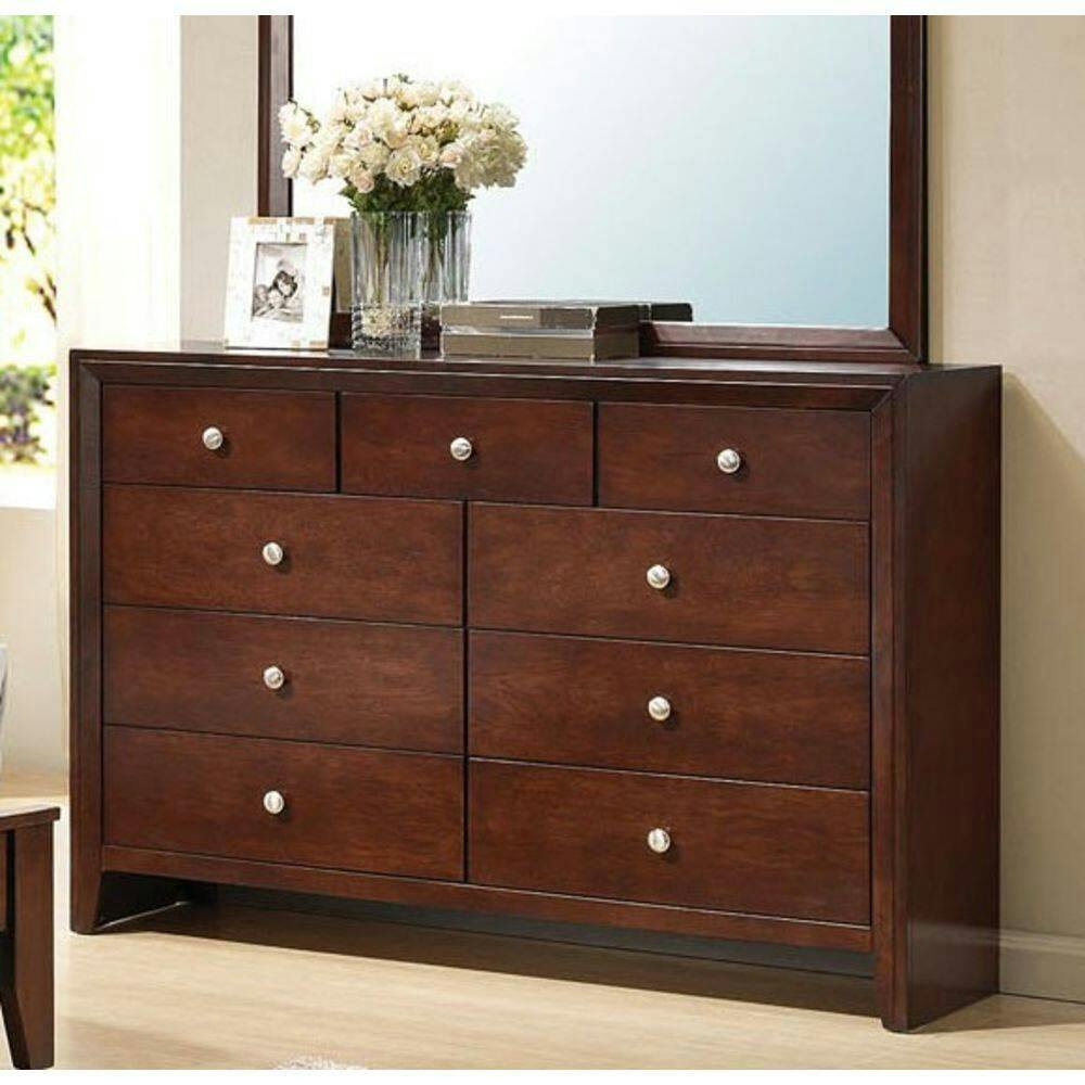 Ilana Brown Cherry 55" Contemporary Dresser with Nine Drawers