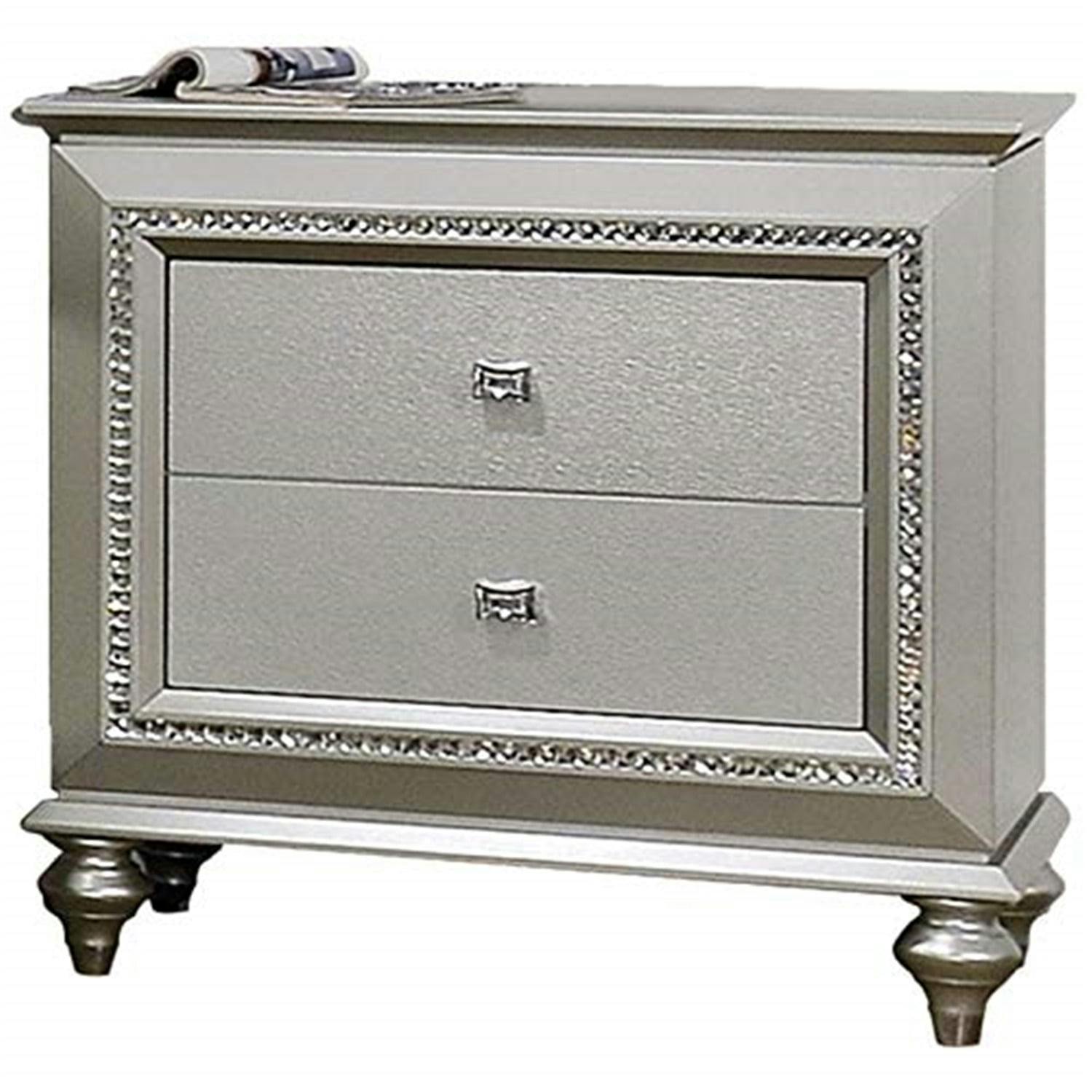 Kaitlyn Champagne Glam 2-Drawer Nightstand with Crystal Trim