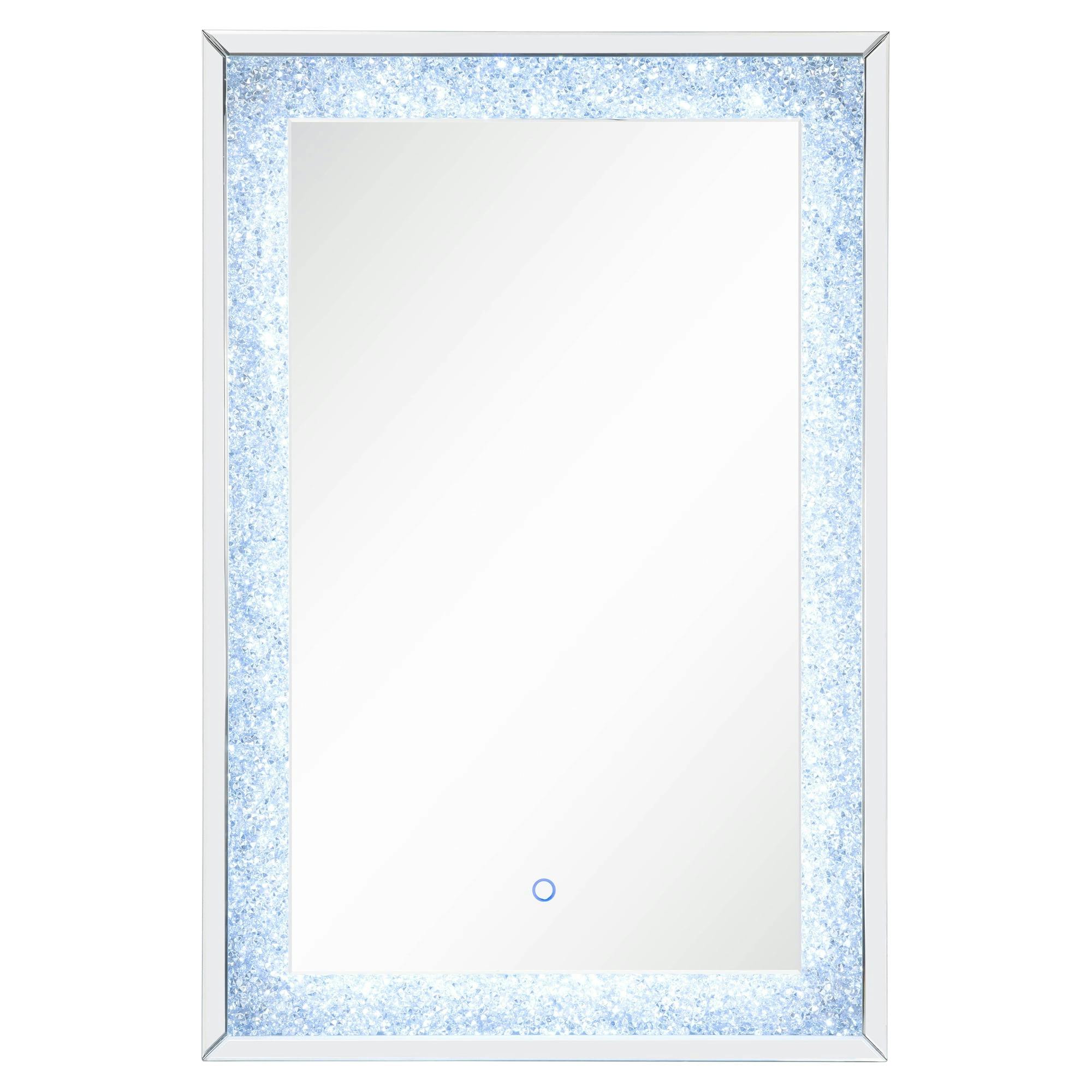 Noralie Rectangular LED Wall Mirror with Faux Diamonds and Mirrored Trim
